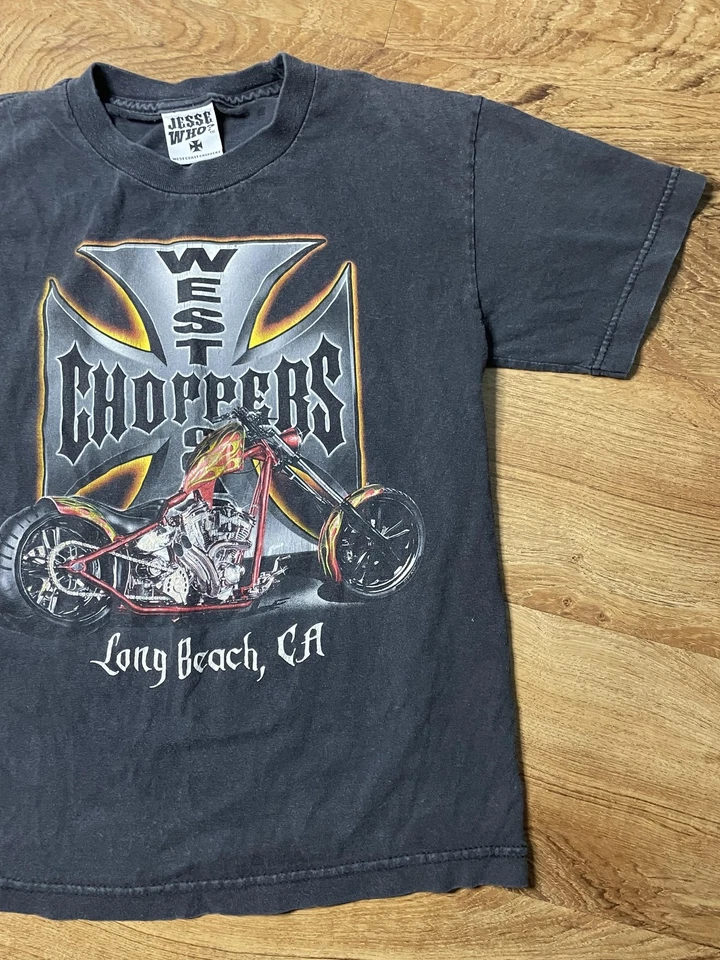 West Coast Choppers Shirt Youth Large Black Graphic Long Beach CA Sparkles - Image 4 of 4