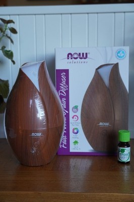 NOW Solutions Ultrasonic Essential Oil Faux Wood Diffuser + .33oz Peppermint Oil