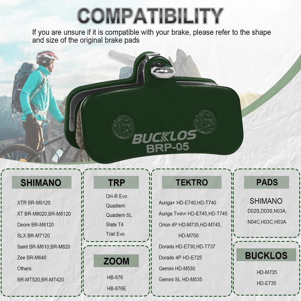 BUCKLOS MTB Disc Brake Pads 4 Piston Ceramic For Shimano D02S/D03S/N03A M7120 UK - Image 3 of 4