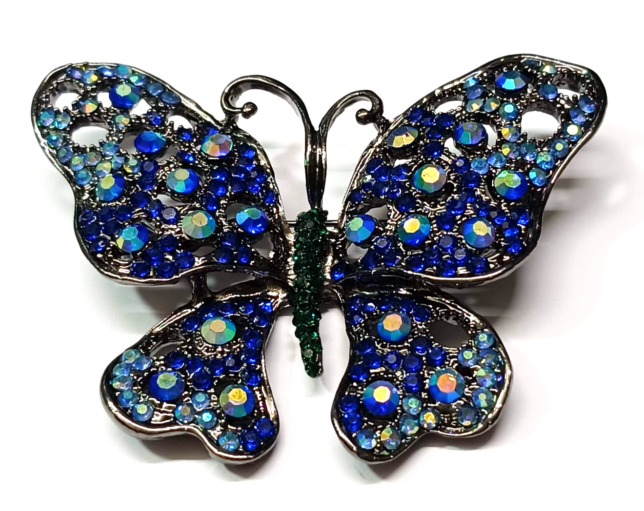 Large Unsigned Blue Aurora Borealis Rhinestone Bu… - image 9