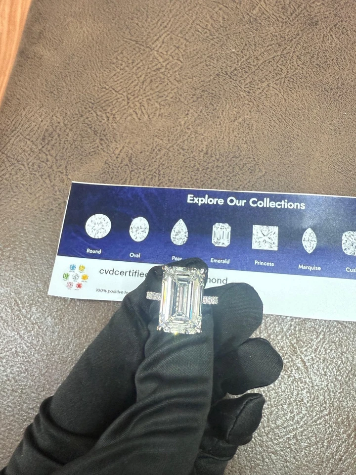 10 Ct Emerald IGI Certified Lab Grown Diamond Ring F VVS2 with 14 KT White Gold - Image 3 of 4