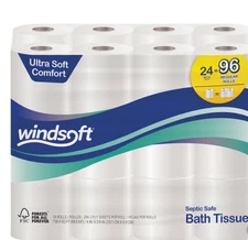 Windsoft Bath Tissue, 2-Ply, 284 Sheets, 24 Rolls