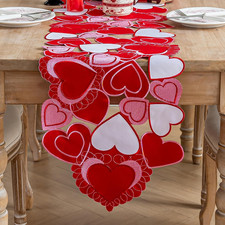 Valentines Day Table Runner, Embroidered Sweet Red Love Heart Table Runners, for