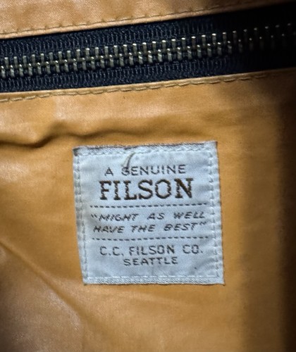 RARE Vintage Filson Two-tone Waxed Canvas Tote Bag Green & Tan Made in USA - Picture 7 of 19