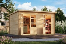 Gartenhaus Holz 38mm Blockhaus 2 Räume ARBUS 417x297cm XXL-Tür + Boden +AKTION+