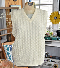 Vintage 1980s Lord Jeff Ivory Vest 100 Acrylic Cable Knit Men's Made in USA XL