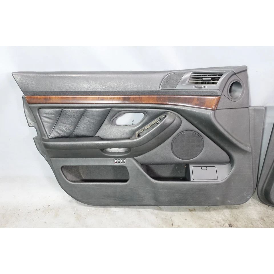 BMW E39 1997-2003 serie 5 panel de puerta delantera interior revestimiento par cuero negro OEM Foto 2 de 4