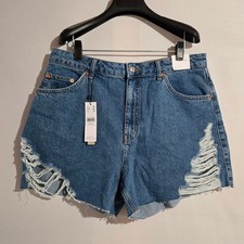 Topshop NWT Womens Distressed High Rise Cutoff Denim Shorts Size 12 Blue Jean