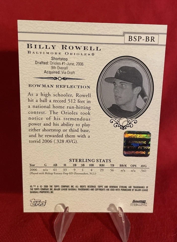 2006 Bowman Sterling Prospects Auto Billy Rowell #BSP-BR Baltimore Orioles - Image 3 of 3