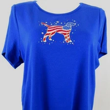 Quacker Factory Size 2X Blue Short-Sleeve Americana Knit Top