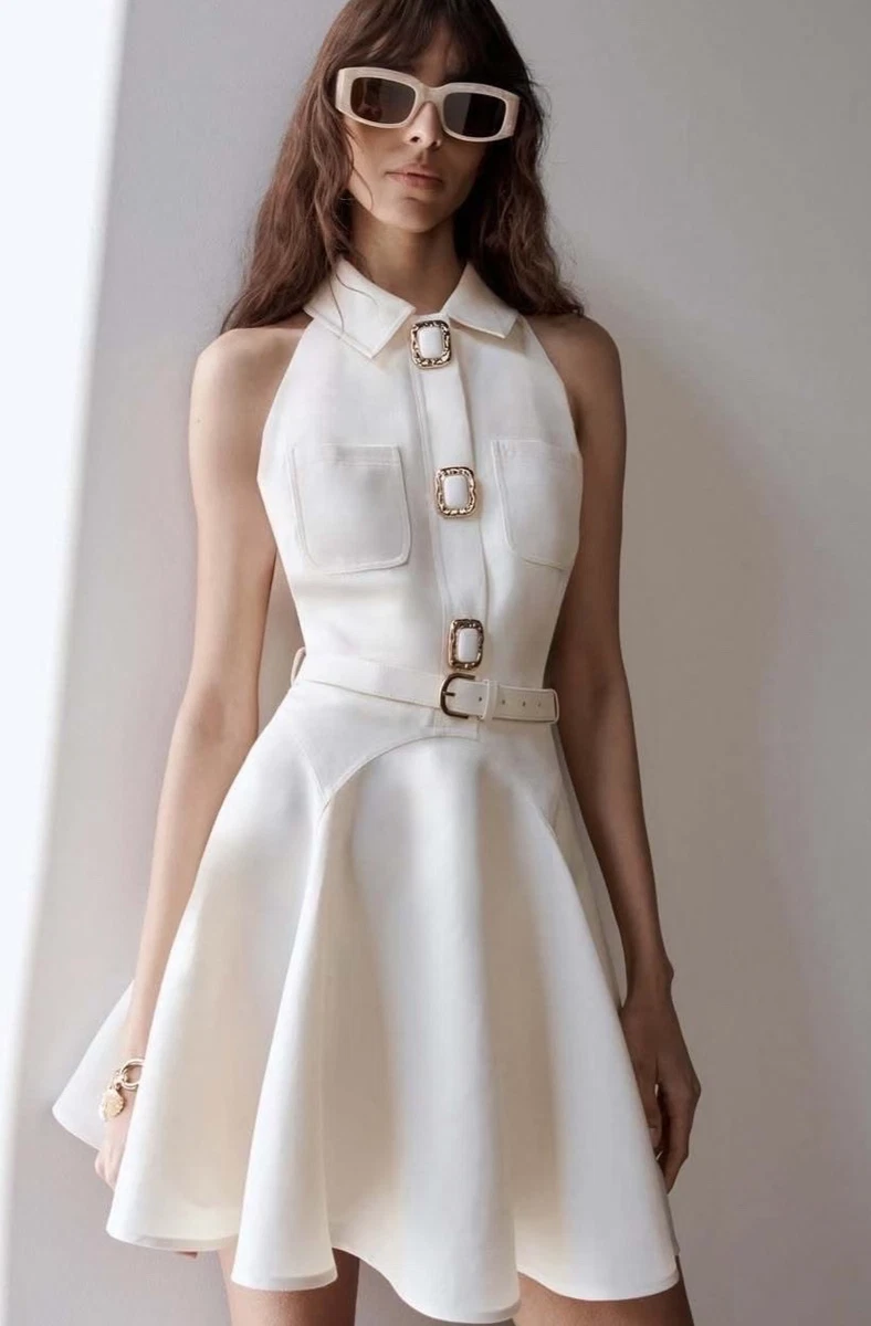 ebay white cocktail dress White House Black Market lined flared champagne cocktail dress size 4