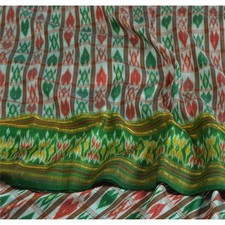 Sanskriti Vintage Sarees Green Red Pochampally Pure Silk Hand Ikat Woven Sari