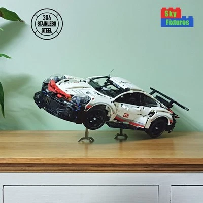 SKY FIXTURES Display Stand for LEGO Technic Porsche 911 RSR 42096 STAINLESS STEEL