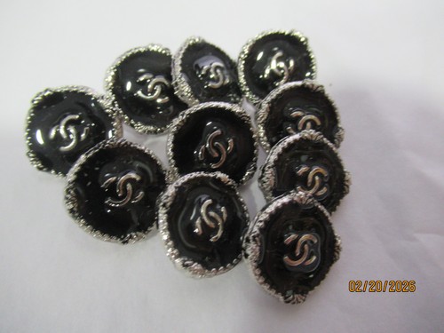 CHANEL 10 BUTTONS  20 MM, black,  SILVER tone metal   THIS IS FOR 10