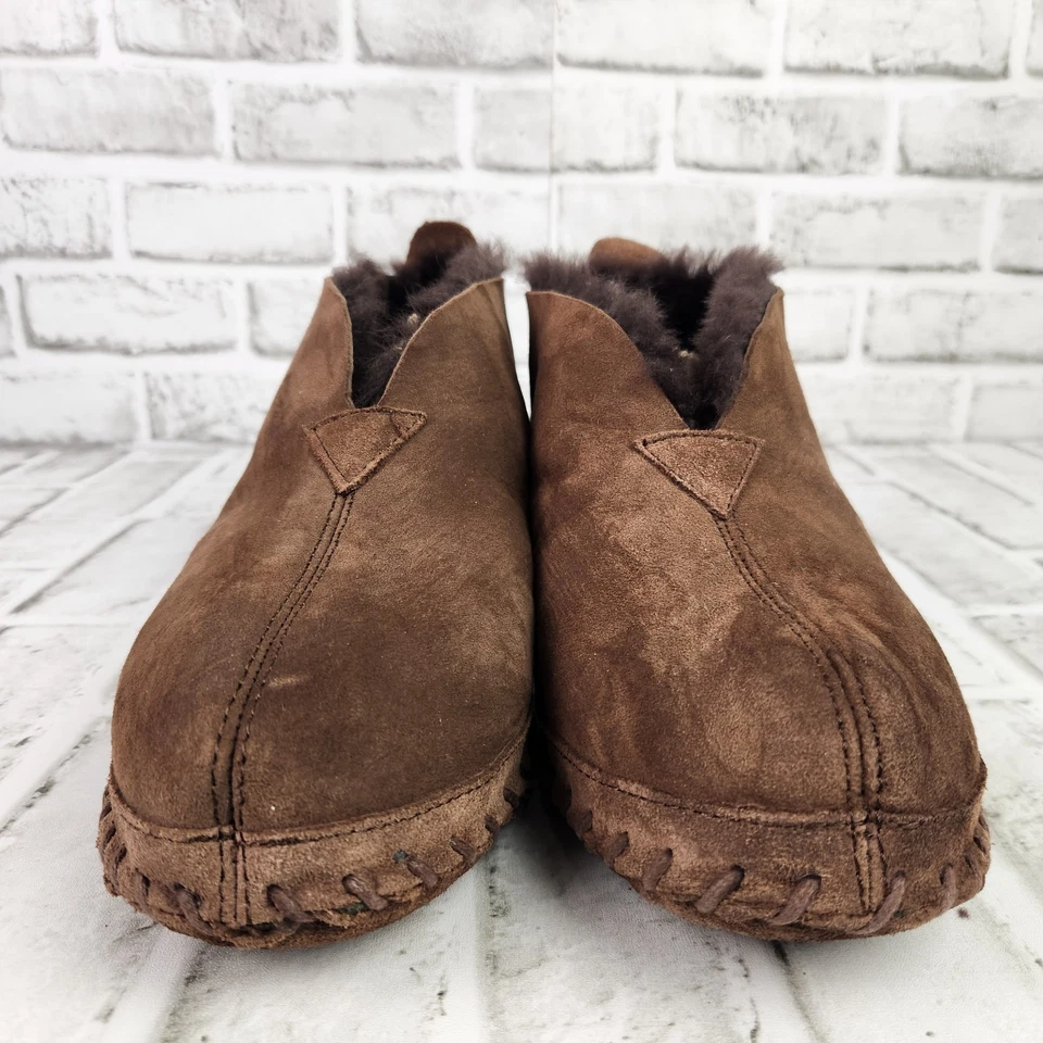 L.L. Bean Wicked Good Men's Size 9 M Brown Suede Soft Slippers Shearling Lining - Image 2 of 4