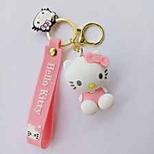 Sanrio HELLO KITTY Pink Molded 3D FIGURE KEYCHAIN Charm Backpack Fob Carry Strap