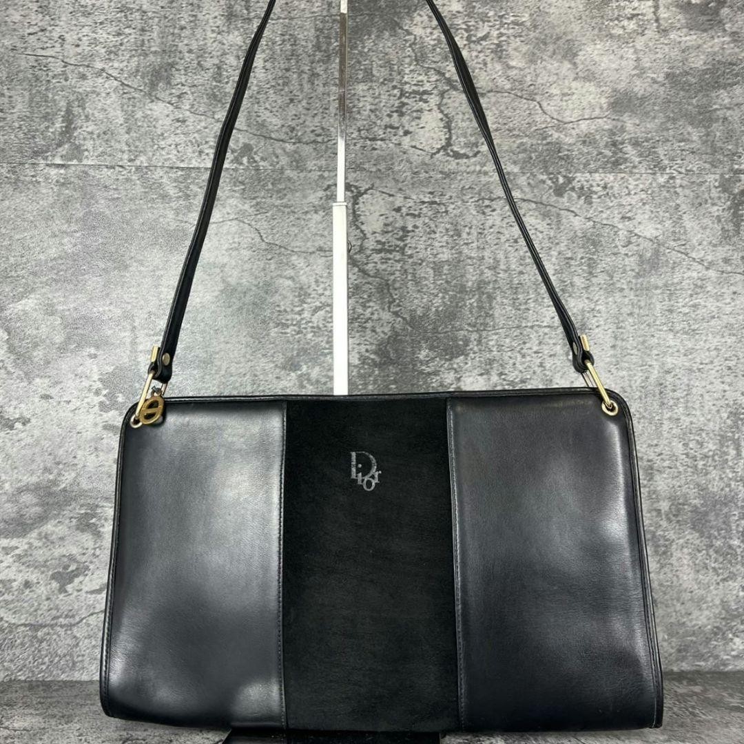 Dior One Shoulder Suede Bag with Logo Embossed in Black for Women
