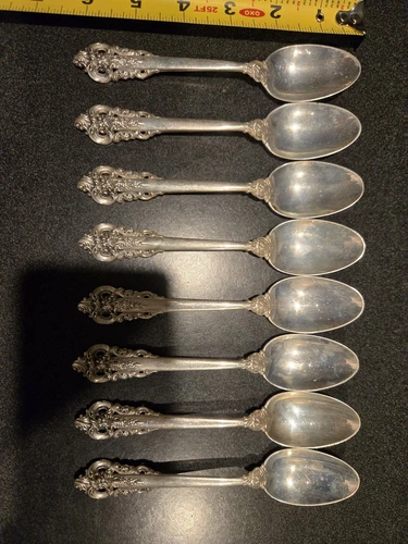Wallace Grand Baroque Sterling Silver Teaspoons 6” Set of 8 No Monogram