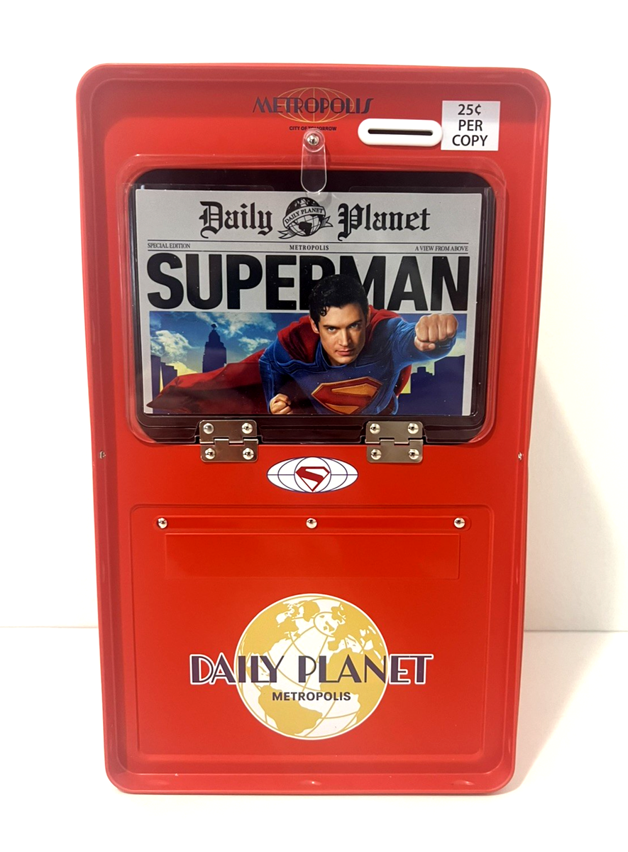 SUPERMAN DAILY PLANET NEWSPAPER STAND POPCORN BUCKET TIN BOX AMC