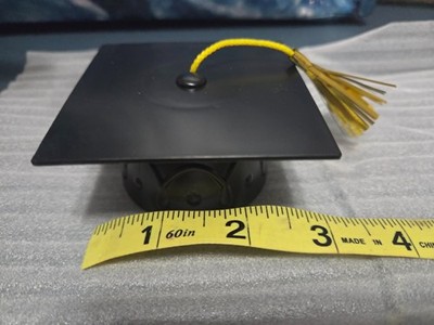 24 Black Graduation Cap Cake Toppers 3D Mini Hats w/ Tassels Party Cupcake Decor