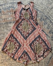 One World Women's Bohemian Print Sleeveless Dress w/ Coin Tassles