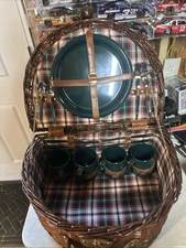 Picnic Time Rattan Bamboo Picnic Basket Plates, Glasses, Silverware Included