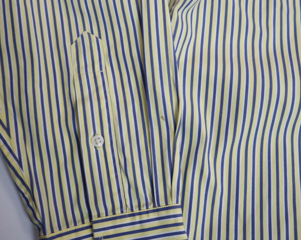 Camisa de vestir para hombre Roundtree & Yorke talla M amarilla y azul a rayas abotonadas Foto 3 de 4