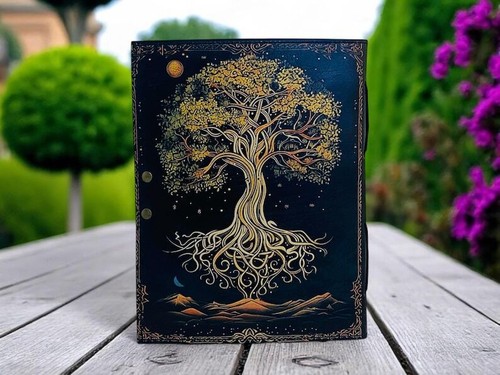Large grimoire leather journal print tree of life journal blank spell book - Picture 7 of 9