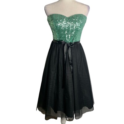 Windsor Strapless Party Prom Dress 11 Green Black Sequins Midi