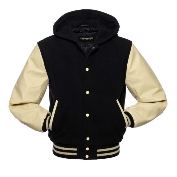 Letterman Baseball Hooded Wool & Leather Biker Sports Bomber Varsity Jacket