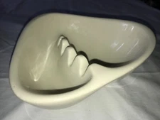 Vintage SHENANGO POTTERY RAM Heart Shape BOOMERANG ASHTRAY Ivory White HEAVY 7"