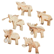 Set of 12 Rustic Birch Wood 3" Moose Hanging Christmas Tree Ornaments
