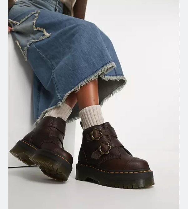 Dr Martens DEVON FLOWER BUCKLE PLATFORMS MSRP$240 in Grizzly DK