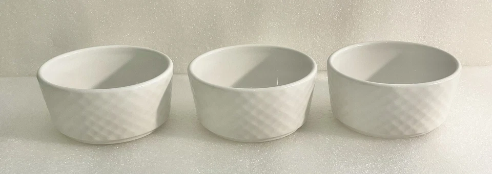 White Serving Bowls Ramekins Dips Sauces Dressing Condiment Server Set Of 3 - Image 4 of 4