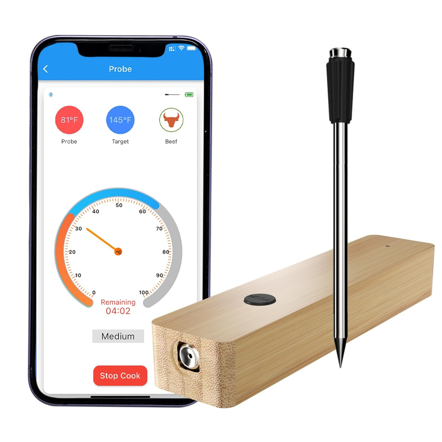 Wireless Meat Thermometer for Grilling and Smoking, Smart APP Control Bluetooth-image