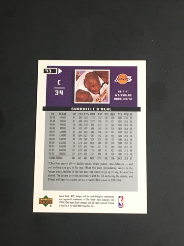 2003-04 Upper Deck MVP #73 Shaquille O'Neal - Los Angeles Lakers - Picture 2 of 2