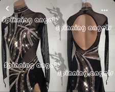 High Elasticity Competition Skating Wear Handmade Jeweled Spandex black