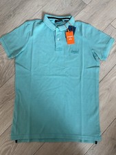 Image of Superdry New Mens Regular Fit Small Aquamarine Destroyed Polo Shirt RRP £39.99