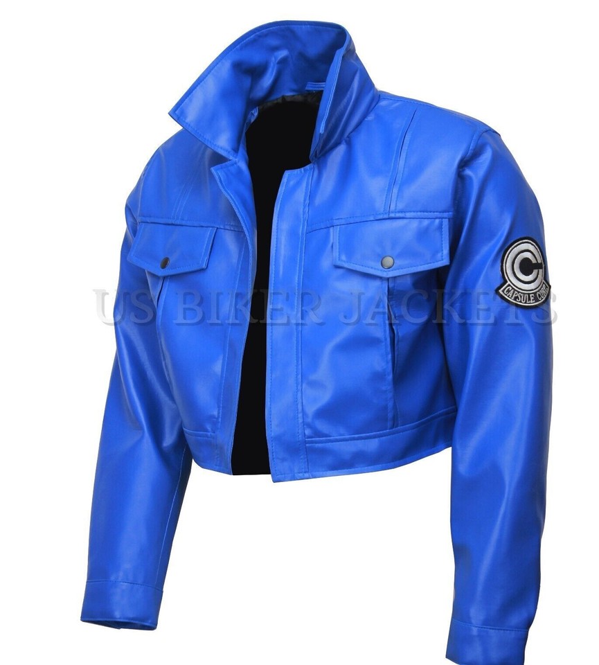Future Trunks Capsule Corp veste de culture en cuir bleu costume