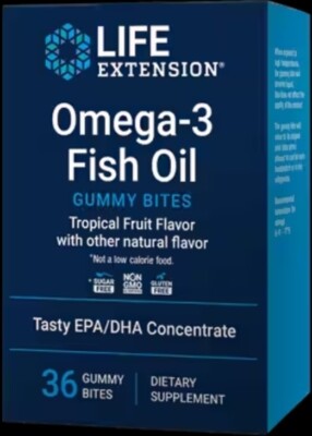TAKE OFF $5! TWO PACK SALE Life Extension Omega-3 Fish Oil Gummy Bites 36 bites