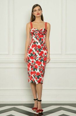 BRONX & BANCO Roses Floral Print Pencil Skirt Cocktail Dress L AUS/UK12 US8 EU44