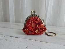 Red Floral Mini Coin Purse Wallet with Key Chain
