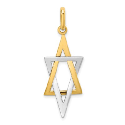 14K Two-tone Gold Elongated Jewish Star Of David Charm Pendant 1.85g Mother Gift