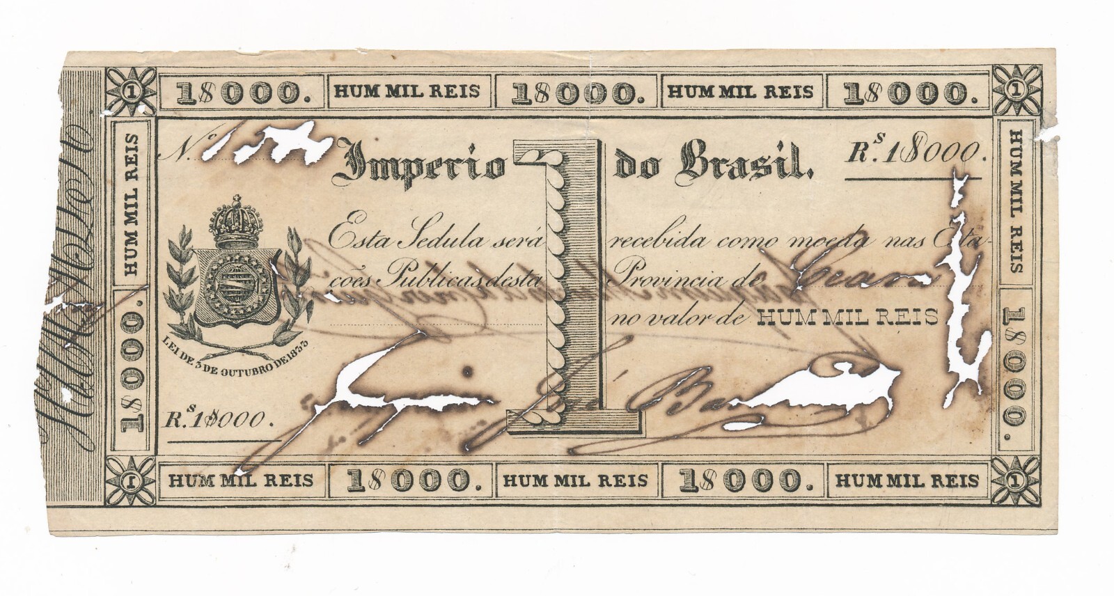 BRAZIL 1 Mil Reis 1833 Copper Exchange note P. A151 / 151b Rare Note eBay