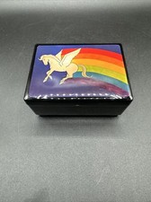 Vtg Unicorn  Rainbow Black Lacquered Music Trinket Box Plays Fur Elise Tested