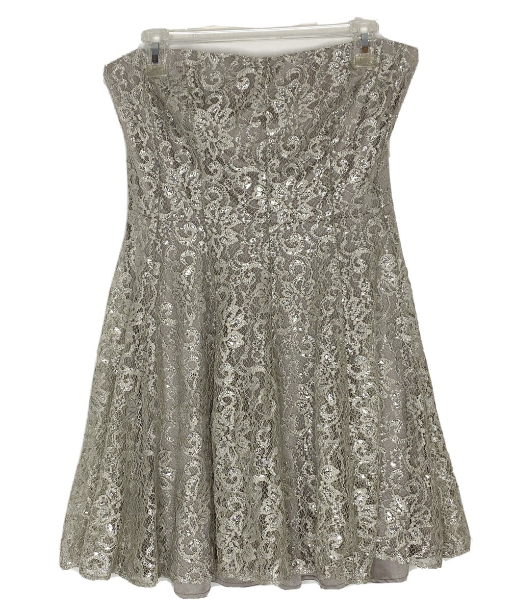 silver glitter skater dress Silver Holographic Short Sleeve Skater fit n flare Dress Large main image 0