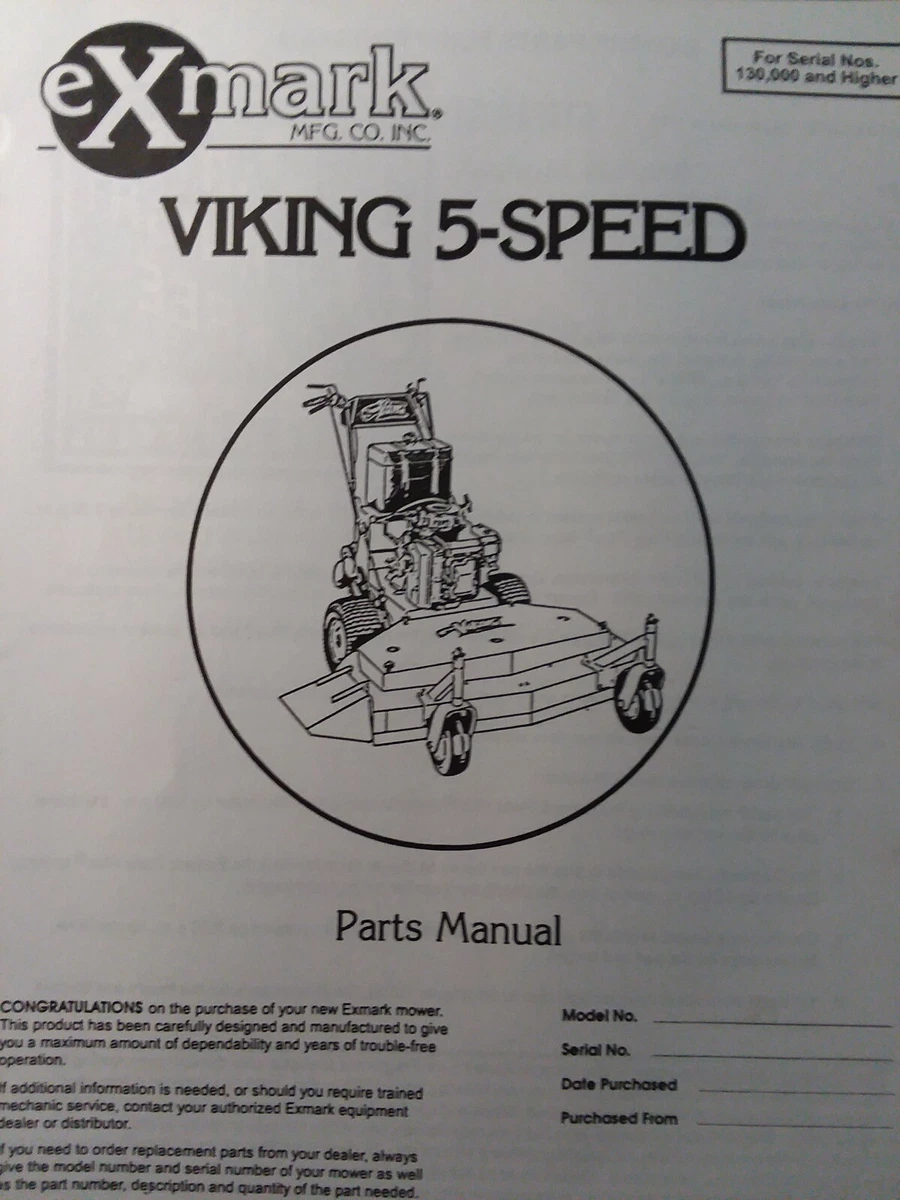 EXmark Viking Walk Behind 5 Speed Lawn Mower Parts Manual 48