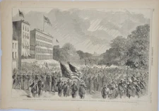 General Sherman's Veterans Marching thru Pennsylvania Ave. DC 1865 vintage print