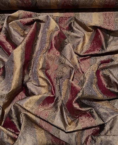 Olive/Red/Gold Dupioni Jacquard 100% Silk Fabric 54" Wide, By the Yard (JD-346) - Picture 3 of 3