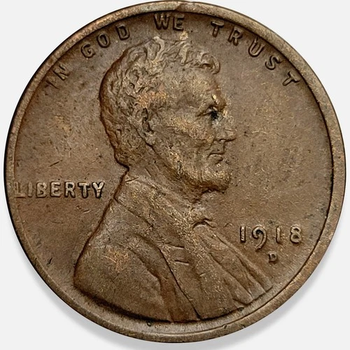 1918-D Lincoln Wheat Cent Penny 1c 1 Cent Very Fine F+ Original Surfaces 1918D 3